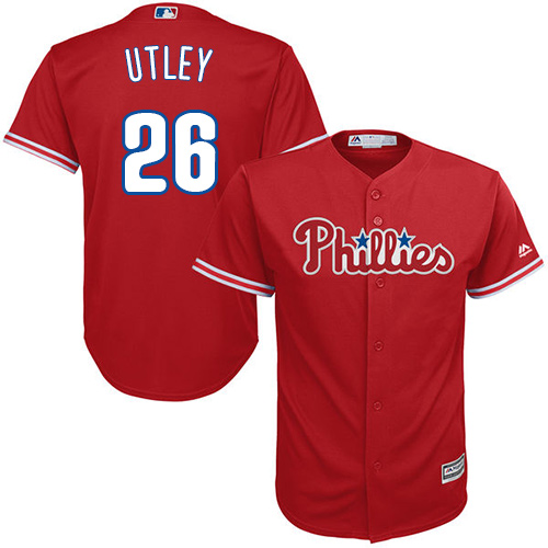 Phillies #26 Chase Utley Red Cool Base Stitched Youth MLB Jersey - Click Image to Close